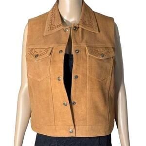 Agapo Collection Womens Leather Vest Collared Suede Western Petite Medium